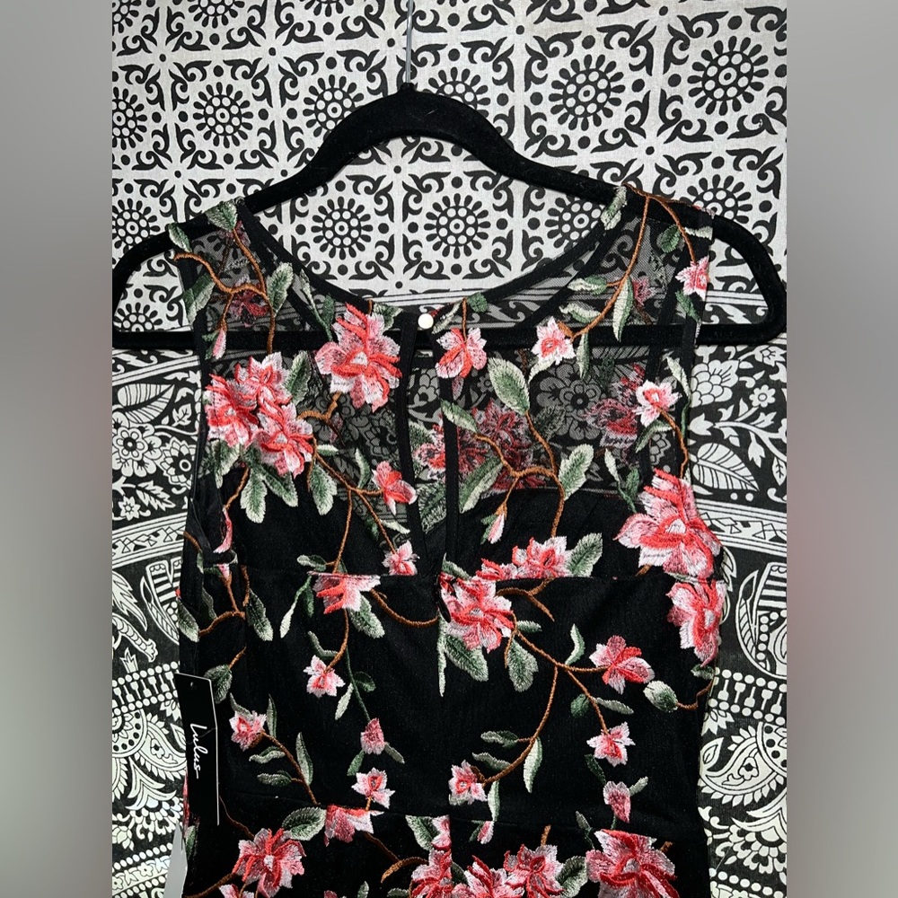 NWT Headliner Black Embroidered Sleeveless Midi Dress Small Lulus - Picture 3 of 7